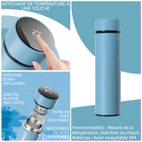 Gourde isotherme 450ml sous vide en acier inoxydable avec indicateur de température LED maintient au chaud pendant 6 à 12 heures