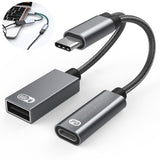 Adaptateur multifonction deux-en-un gris 60W charge rapide type-c vers usb otg pour jouer à des jeux pour iPad