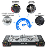uisinière à gaz 2300W réchaud à gaz de camping portable avec 2 brûleur allumage piézoélectrique pour la cuisine en plein air BBQ