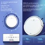 Robot aspirateur 3000mah 1800pa 3 vitesses à ajustement contrôle App aspirateur robot avec boîte à poussière de 400ml et 2 brosses
