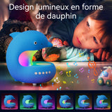 Enceinte Bluetooth 1200mah Haut-parleur Bluetooth à chargement sans fil lumière colorée veilleuse dauphin Chargement sans fil 15 W