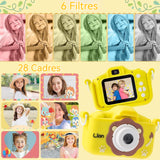 Appareil photo enfant 96Mpx carte 64Go lecteur de cartes double caméra avant et arrière enregistrement vidéo divers filtres jaune
