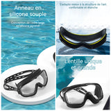 Lunettes de natation 150x78mm Lunettes natation en silicone à grande monture étanches et antibuée porter des bouchons d'oreilles