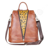 C Sac à dos en cuir de vache pour femmes 32x16x32cm étanche grande capacité avec poignée imprimé sac de voyage sac à dos décoratif