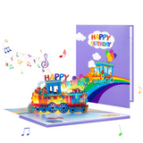 Cartes de vœux 16x21cm carte 3D motif train d'anniversaire lumières et musique enveloppe et carte cadeau cadeau idéal violet