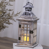 Bougeoir 52x21,5x21,5cm lampe à vent en bois vintage européen ornement résistant au vent bougeoir en verre en fer eteignoir a bougie