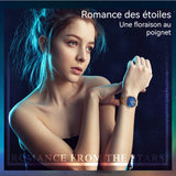 Montre analogique pour femme surface bleu avec bracelet en acier inoxydable montre à quartz élégante cadran ciel étoilé cadeaux