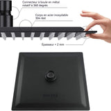 Pommeau de douche à effet pluie 16 pouce/40x40cm noir en acier inoxydable grand tete de douche carré pluie carré anti calcaire