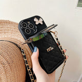 Étui de protection pour téléphone portable losange iPhone13promax étui pour téléphone portable chaîne sac de carte Messenger
