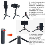 Trépied de bureau en alliage d'aluminium 360 degrés pop-up automatique portable mini trépied de bureau trépied appareil photo