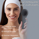 Brosse nettoyante visage 800mAh 5 vitesses réglables nettoyage ultrasonique poils en silicone souple sangle suspension silicone
