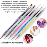 Pinceaux en détail à ongles 5 pièces stylo nail art pour le dessin au trait peinture et pointillé double embouts pinceaux ongle