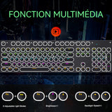 Clavier mécanique touches rondes style punk 104 touches avce rétroéclairé rvb étanche clavier de jeu clavier gaming mécanique