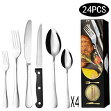 Ensemble de couverts acier inoxydable argent set 24 pour 4 personnes vaisselle contient couteaux fourchettes cuillères Avec boîte