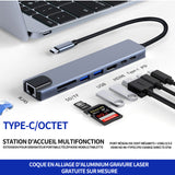 Station d'accueil USB C dock USB C 8 en 1 vers dual HDMI ethernet RJ45 100M 87W PD USB 3.1/3.0/2.0 SD/TF Hub Prise en charge 4k