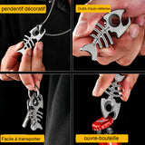 Ouvre bouteille multifonctionnel alliage de titane pendentif porte clés de plein air portable forme d'arête de poisson 4 en 1