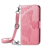 Étui en cuir pour téléphone   iPhone 14   Design gaufré en forme de papillon   Porte-cartes multiples   Résistant aux chutes