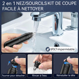 Tondeuse nez oreilles homme 2 en 1 500 mAh IPX7 étanche LED chargement USB lame à double tranchant pour les sourcils et le visage