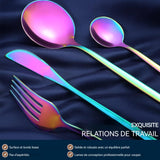 Set de couverts 4 pièces en acier inoxydable Ensemble couverts colorés avec couteau fourchette cuillère passe au lave-vaisselle