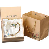 Verre 350ml Tasse à thé à fleurs en émail tasse d'eau verre domestique coffret cadeau verre chrysanthème bleu tasse à transparente