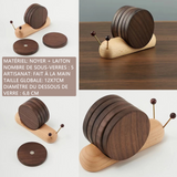 Sous-verres 5PCS ronds escargots en bois décoration maison avec aimant mignon dessous en bois élégant pour café thé et boissons