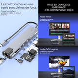 Station d'accueil 8 en 1 hub multi-interface chargerapide PD 100W TF/SD compatible avec plusieurs systèmes 4K 30Hz interface USB3.0
