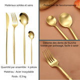 ouverts de table 1 Set 4 pcs Service de table en acier inoxydable 304 de vaisselle en or service de table réutilisable couvert