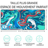 Tapis de Souris 80x30x0.3cm Grand tapis de souris de jeu avec surface en caoutchouc antidérapant imperméable pour maison Art bleu
