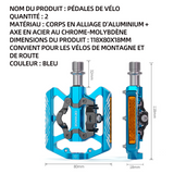 Pédales de vélo 2 pièces VTT pédales en alliage d'aluminium bouche à vis universelle 118x80x18mm pédale de verrouillage bleu