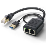 Un répartiteur de câble réseau un à deux surfe simultanément sur Internet et on fait glisser deux paires de connecteurs