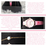 Montre femme 36mm montre à quartz pour femme montre design silencieuse montre mignonne à motif de chat cadeau idéal pour femmes