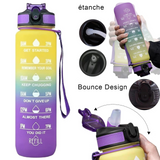 Gourde sport 1L grande capacité couvercle amovible avec paille et graduation pour les sports d'été en plein air boire en été