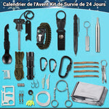 Kit de survie 24 pièce 37x30x3,5cm mousqueton multifonction stylo de défense canne télescopique lampe de poche trousse de survie