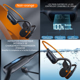 Casque conduction osseuse IPX8 230mA orange bluetooth 5,3 ecouteurs bluetooth sans fil avec mémoire 32Go casque bluetooth sans fil
