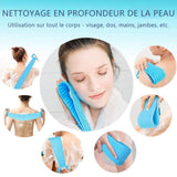 Sangle lave dos 60x7cm brosse corps en silicone double face exfoliant et masseur  pour douche et bain massage brosse de bain bleu