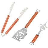 Spatule à griller ensemble de 3 pièces acier inoxydable manche en bois allongé livré avec un sac rangement ensemble de spatules