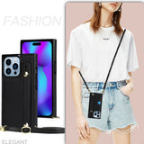 Étui en cuir à fermeture éclair pour téléphone portable  Iphone14PRO  avec bandoulière   Solide et durable  Fonction de support