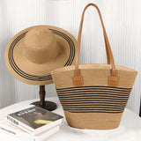 Ensemble chapeau de plage et sac à main chapeau de protection solaire sac en paille Idéal pour plage les voyages l'utilisation