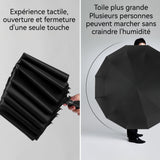 Parapluie automatique 74x120cm 10 baleines facile à transporter parapluie pliant en vinyle noir protection pluie et soleil