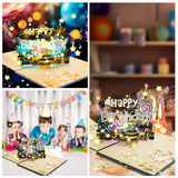 Cartes de vœux 16x21cm d'anniversaire motif gâteau d'anniversaire lumières et musique pour enveloppe et petite carte noir élégant