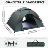 Tente de camping 3 personnes tente pop up imperméable ventilée avec double couche 2 portes pour randonnée alpinisme camping plage