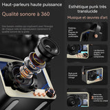Enceinte bluetooth 10,5x7,6x5,5cm 650mAh bluetooth 5.2 enceinte bluetooth rétro transparente en métal lumière dégradée à 7 couleurs