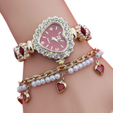 Montre femme forme de coeur ensemble montre et bracelet avec du zircon élégant parure bijoux cadeaux de vacances montre quartz