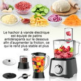 Hachoir a Viande Électrique  600W 4 lames  2 vitesses réglables  machine de mélange et de broyage rapide  acier inoxydable noir