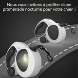 Laisse chien 5m laisse réfléchissante pour chien avec corde de traction rétractable automatique et lumière LED avec poubelle