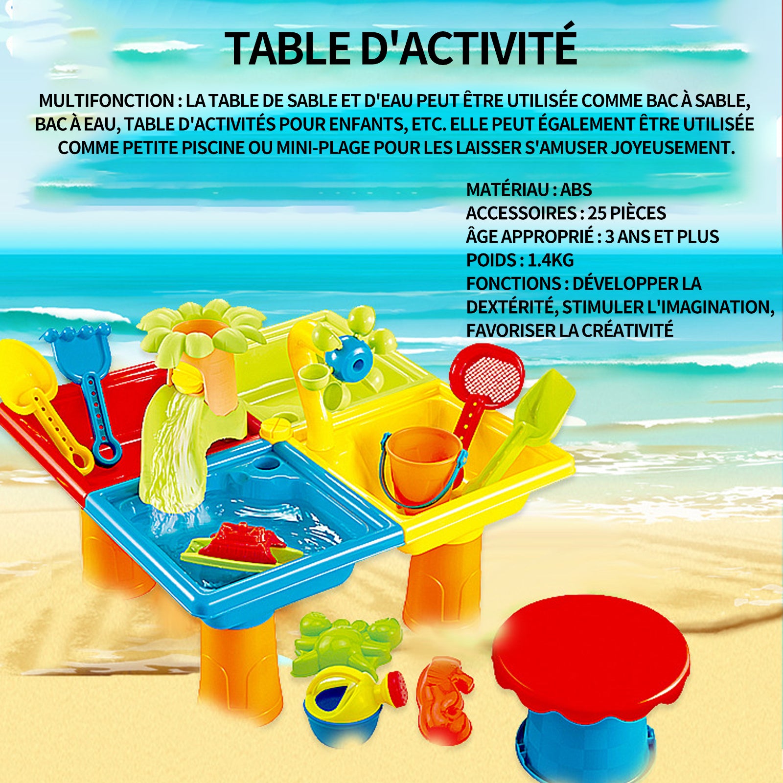 Table d'Activité 2 en 1 Table de Sable et Eau Comprend des Accessoires et des Moules (31 Table d'Activité 2 en 1 Table de Sable et Eau Comprend des Accessoires et des Moules (31