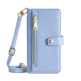Étui en cuir pour téléphone iPhone 12  avec lanière courte et longue  Fentes pour cartes multiples  Bouton magnétique sécurisé