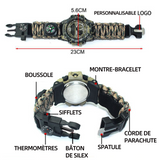 Bracelets de survie 6 en 1 montre-bracelet de survie en plein air avec paracord boussole thermomètre sifflet tournevis grattoir