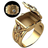 Bague homme avec mini boîte de rangement secrète bande anneaux rétro bijoux cadeau hommes style punk zircon incrusté anneaux
