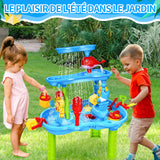 Table d'activité 3 niveaux table sable et eau avec chaise et moules table d'eau enfant exterieur pour enfants filles et garçons